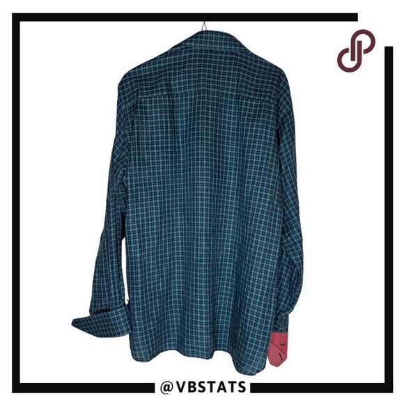 Alton Lane Men's Plaid French Cuffs‎ Button Down Shirt Blue Green Size XL - Picture 2 of 9